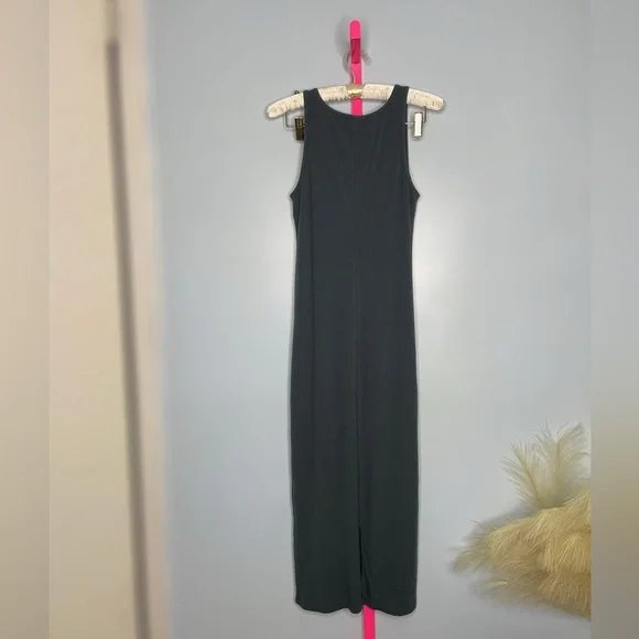 Quince Tencel Rib Knit Dark Olive Tank Midi Dress size medium - Picture 4 of 7